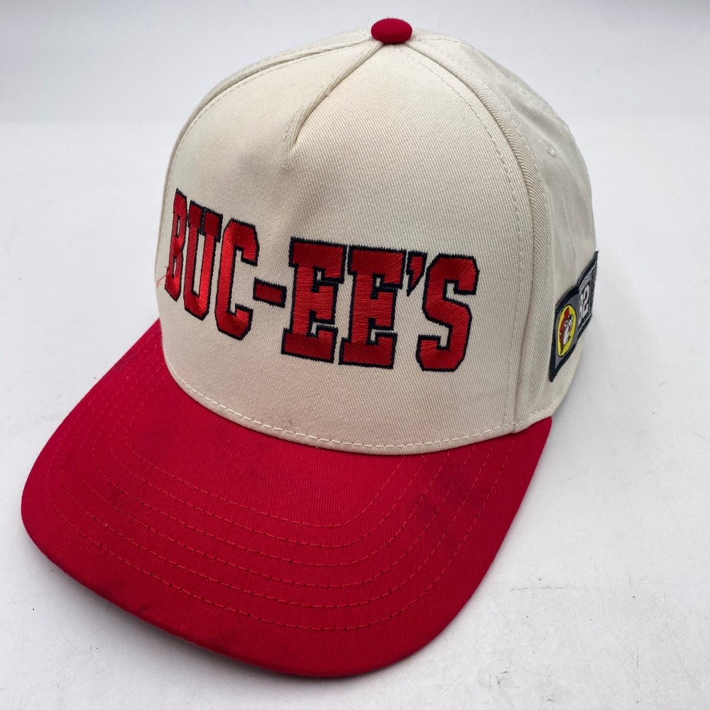 BUC-EE'S Est 82 Patch Hat Cap OSFA Cream Red Cotton Snapback Texas Roadtrip